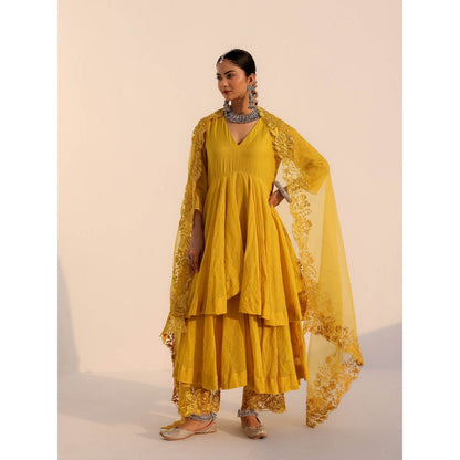 CHARU MAKKAR Anvi Mustard Yellow Kurta with Palazzo and Dupatta (Set of 3)