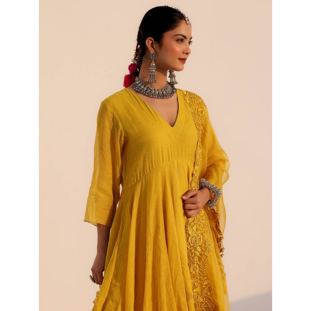 CHARU MAKKAR Anvi Mustard Yellow Kurta with Palazzo and Dupatta (Set of 3)