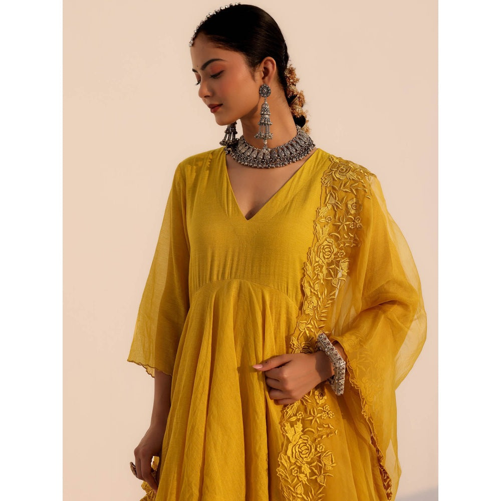 CHARU MAKKAR Anvi Mustard Yellow Kurta with Palazzo and Dupatta (Set of 3)