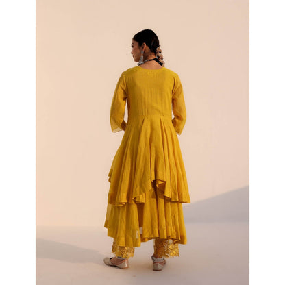 CHARU MAKKAR Anvi Mustard Yellow Kurta with Palazzo and Dupatta (Set of 3)