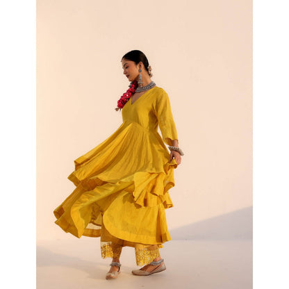 CHARU MAKKAR Anvi Mustard Yellow Kurta with Palazzo and Dupatta (Set of 3)