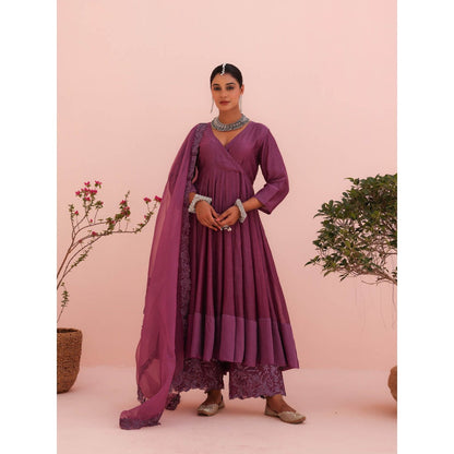 CHARU MAKKAR Nyra Purple Kurta with Palazzo and Dupatta (Set of 3)