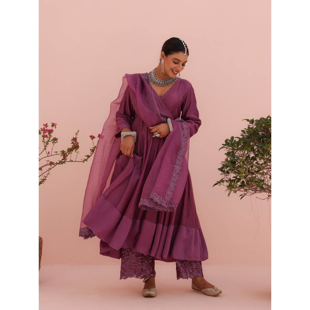 CHARU MAKKAR Nyra Purple Kurta with Palazzo and Dupatta (Set of 3)