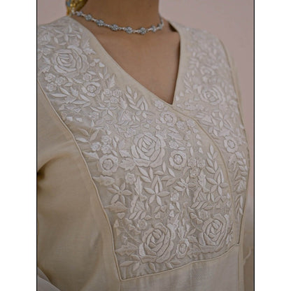 CHARU MAKKAR Riya Pearl White Kurta with Pant and Dupatta (Set of 3)