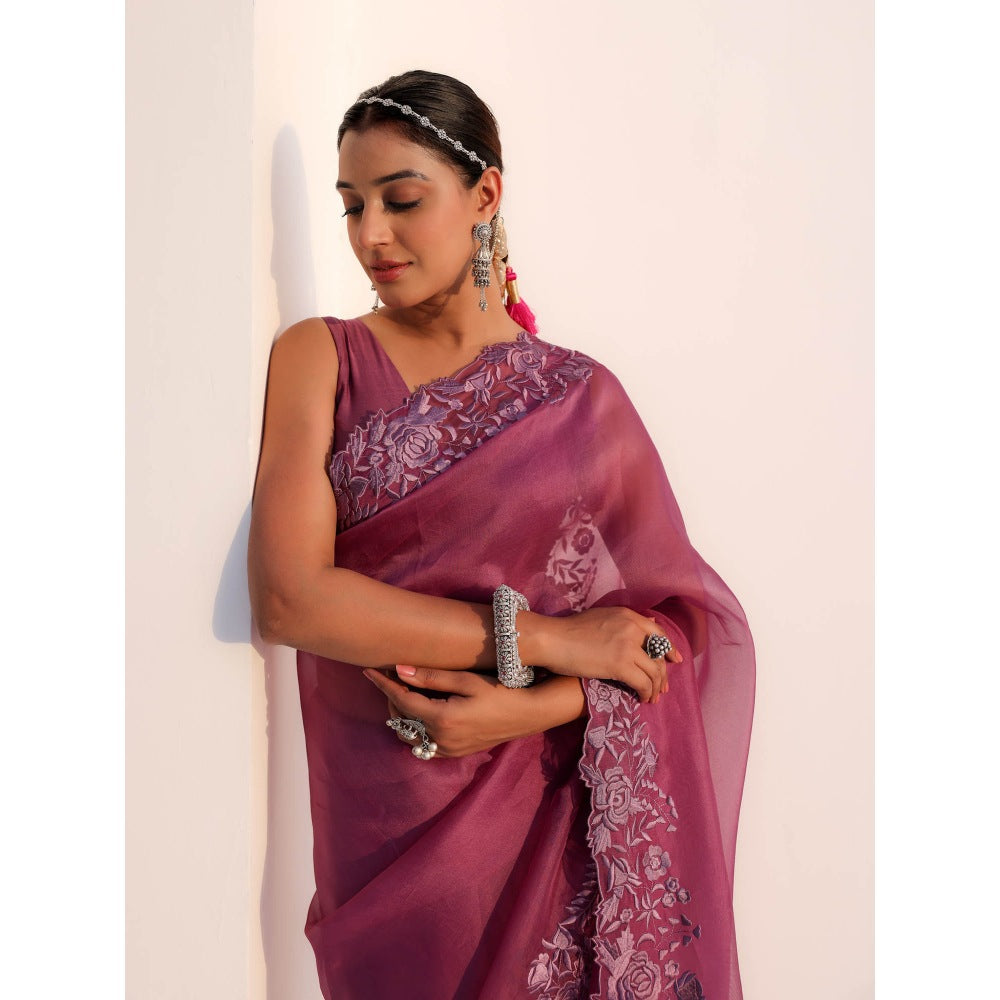 CHARU MAKKAR Myra Mauve Saree with Stitched Blouse