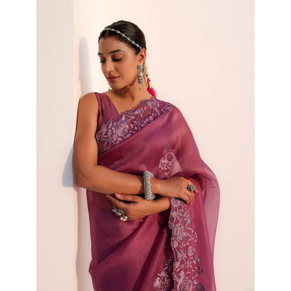 CHARU MAKKAR Myra Mauve Saree with Stitched Blouse