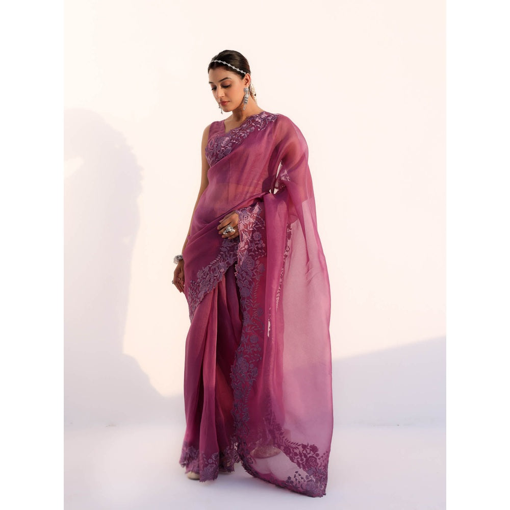 CHARU MAKKAR Myra Mauve Saree with Stitched Blouse