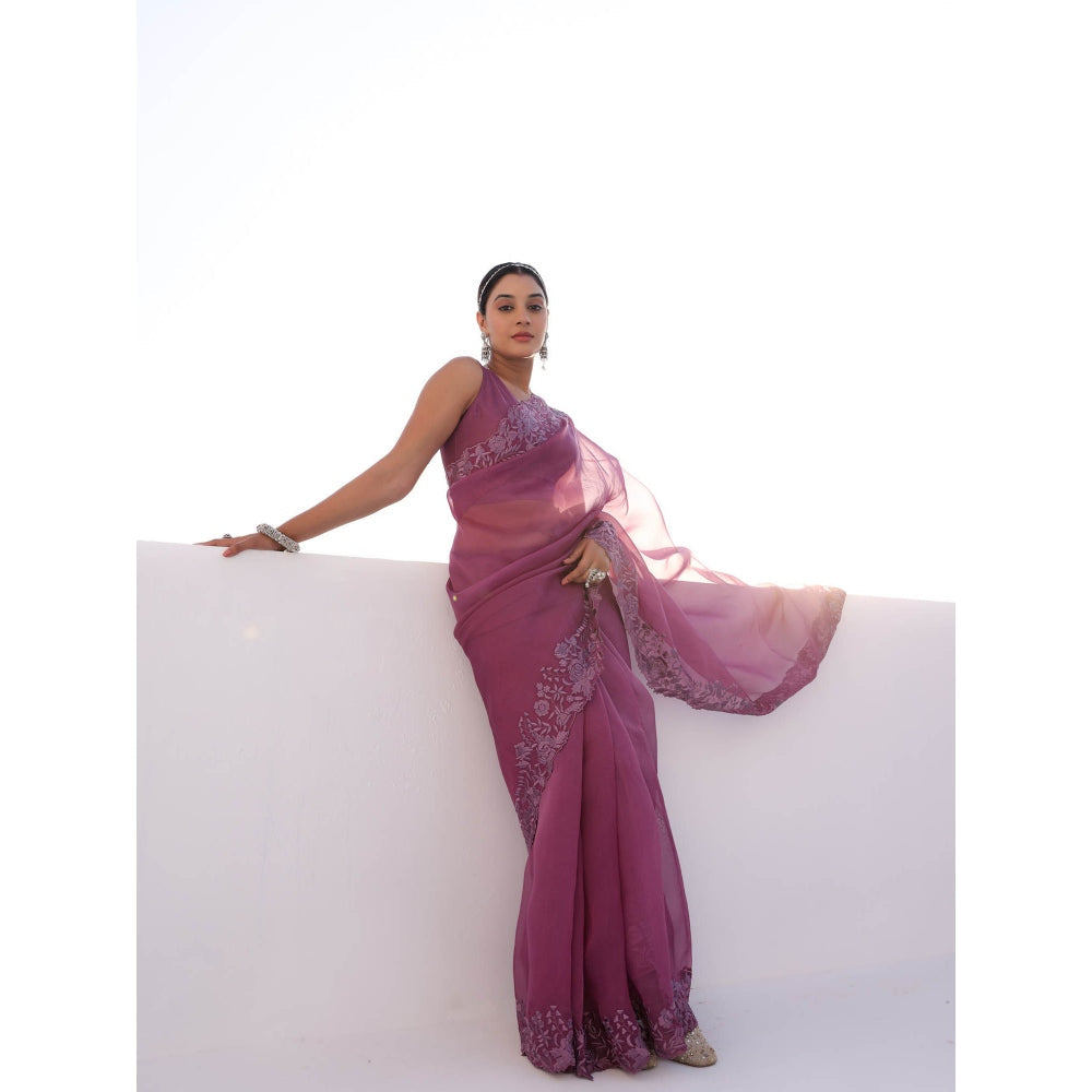 CHARU MAKKAR Myra Mauve Saree with Stitched Blouse