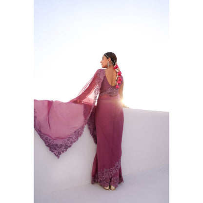 CHARU MAKKAR Myra Mauve Saree with Stitched Blouse