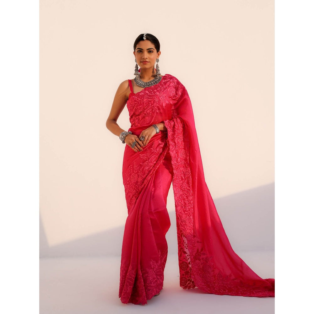 CHARU MAKKAR Myra Rani Pink Saree with Stitched Blouse