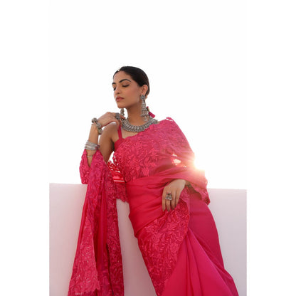 CHARU MAKKAR Myra Rani Pink Saree with Stitched Blouse
