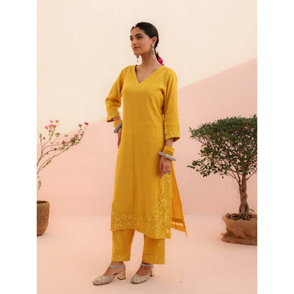 CHARU MAKKAR Aarohi Mustard Yellow Kurta with Pant and Dupatta (Set of 3)