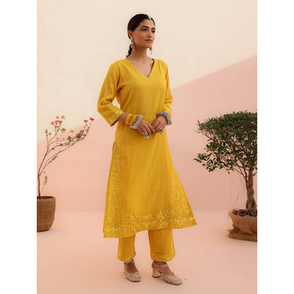 CHARU MAKKAR Aarohi Mustard Yellow Kurta with Pant and Dupatta (Set of 3)