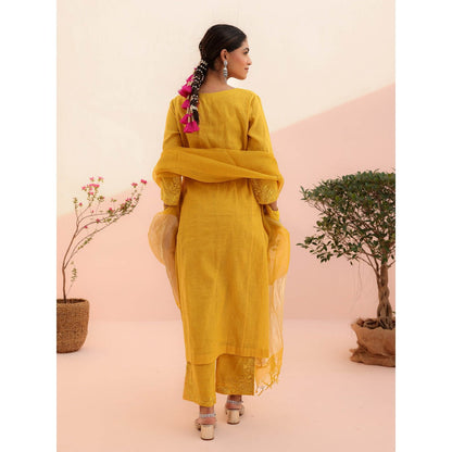 CHARU MAKKAR Aarohi Mustard Yellow Kurta with Pant and Dupatta (Set of 3)