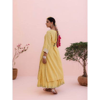 CHARU MAKKAR Mehr Lemon Yellow Kurta with Skirt and Dupatta (Set of 3)