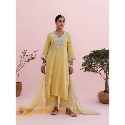 CHARU MAKKAR Mehr Lemon Yellow Palazzo with Kurta and Dupatta (Set of 3)