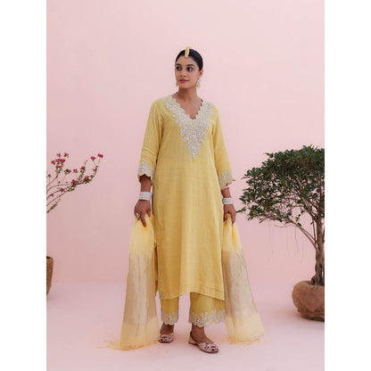 CHARU MAKKAR Mehr Lemon Yellow Palazzo with Kurta and Dupatta (Set of 3)