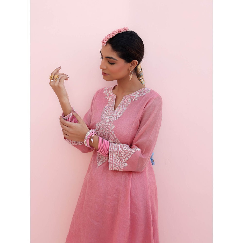 CHARU MAKKAR Siya Rose Pink Kurti with Dhoti and Dupatta (Set of 3)
