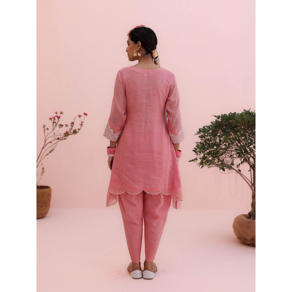 CHARU MAKKAR Siya Rose Pink Kurti with Dhoti and Dupatta (Set of 3)