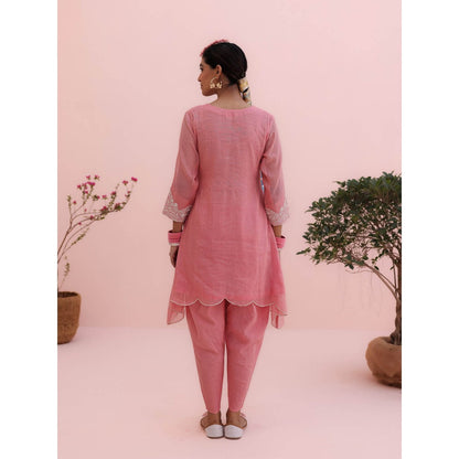 CHARU MAKKAR Siya Rose Pink Kurti with Dhoti and Dupatta (Set of 3)