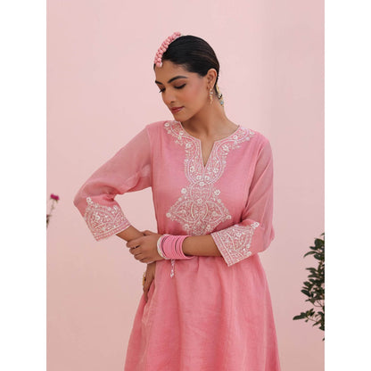 CHARU MAKKAR Siya Rose Pink Kurti with Dhoti and Dupatta (Set of 3)