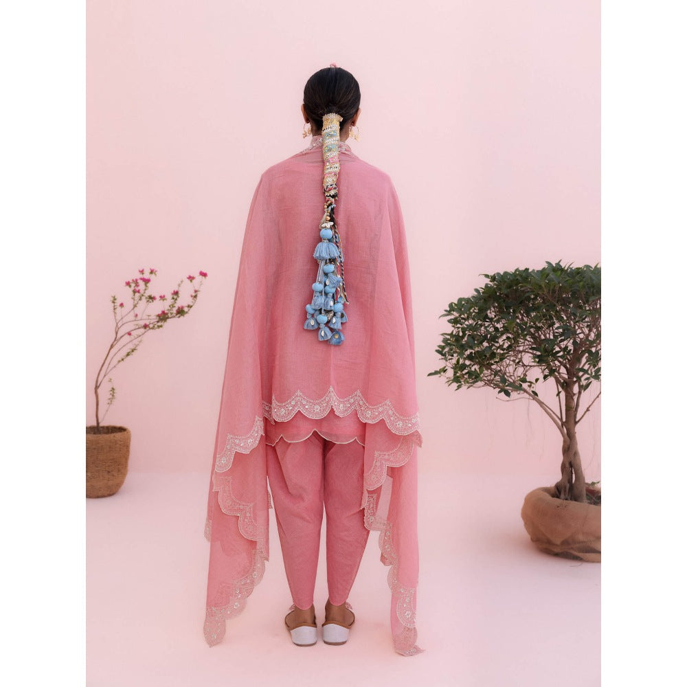 CHARU MAKKAR Siya Rose Pink Kurti with Dhoti and Dupatta (Set of 3)