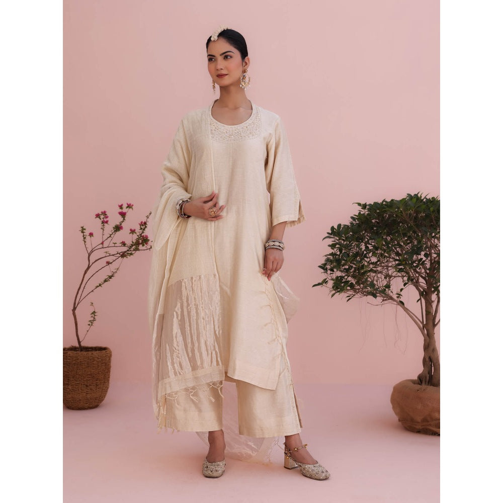 CHARU MAKKAR Diva Pearl Beige Kurta with Pant and Dupatta (Set of 3)