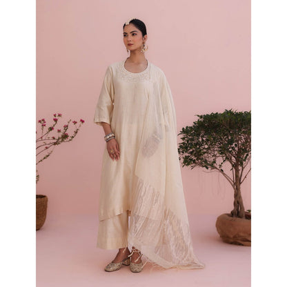 CHARU MAKKAR Diva Pearl Beige Kurta with Pant and Dupatta (Set of 3)