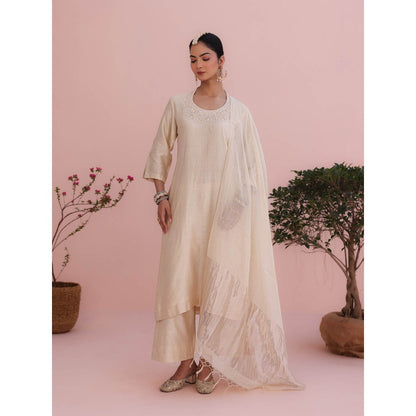 CHARU MAKKAR Diva Pearl Beige Kurta with Pant and Dupatta (Set of 3)