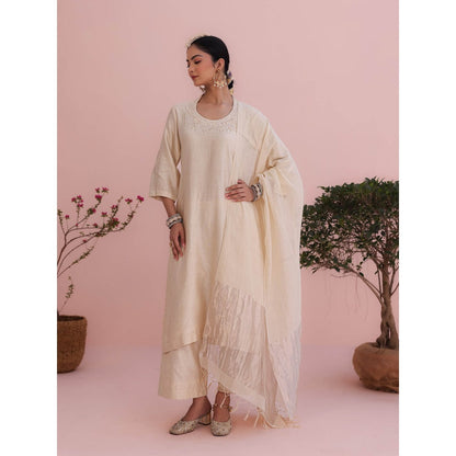 CHARU MAKKAR Diva Pearl Beige Kurta with Pant and Dupatta (Set of 3)