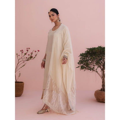 CHARU MAKKAR Diva Pearl Beige Kurta with Pant and Dupatta (Set of 3)
