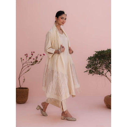 CHARU MAKKAR Diva Pearl Beige Kurta with Pant and Dupatta (Set of 3)