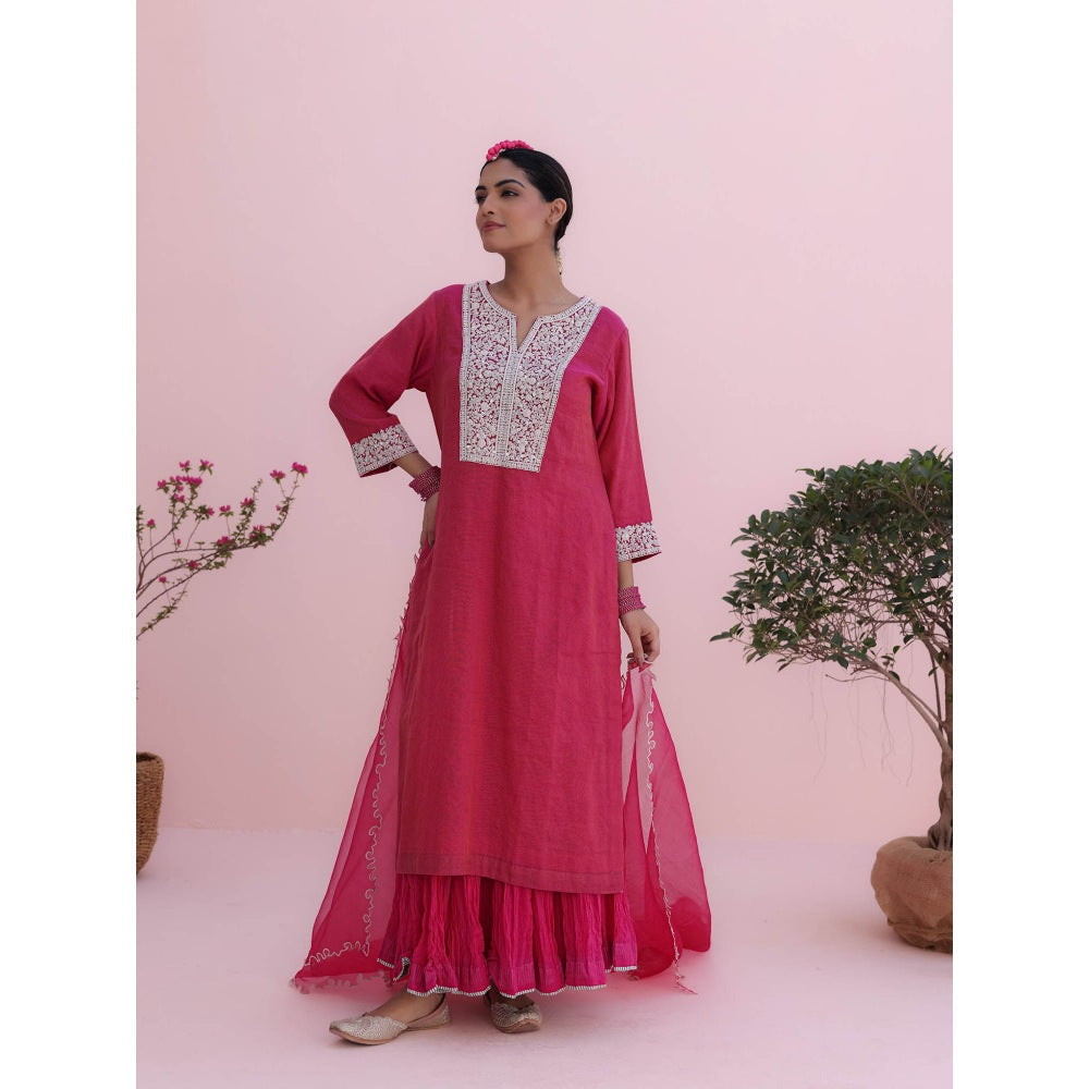 CHARU MAKKAR Misha Rani Pink Kurta with Skirt and Dupatta (Set of 3)
