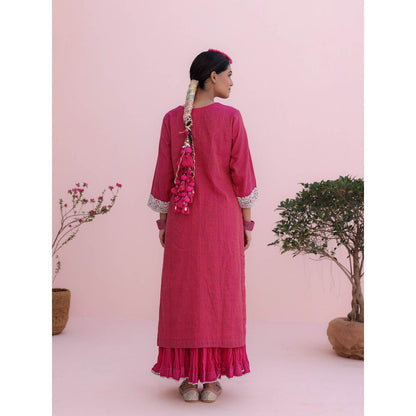 CHARU MAKKAR Misha Rani Pink Kurta with Skirt and Dupatta (Set of 3)