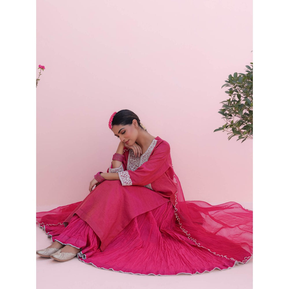 CHARU MAKKAR Misha Rani Pink Kurta with Skirt and Dupatta (Set of 3)