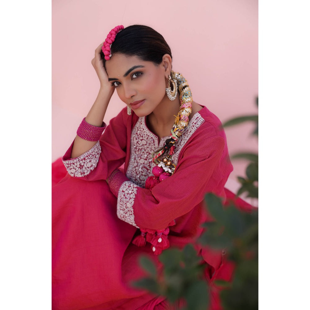 CHARU MAKKAR Misha Rani Pink Kurta with Skirt and Dupatta (Set of 3)