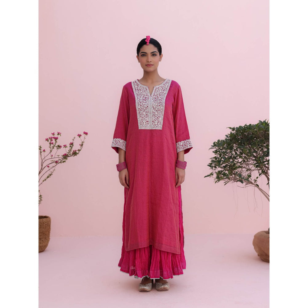 CHARU MAKKAR Misha Rani Pink Kurta with Skirt and Dupatta (Set of 3)