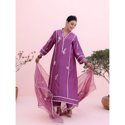 CHARU MAKKAR Purple Kurta with Palazzo and Dupatta (Set of 3)