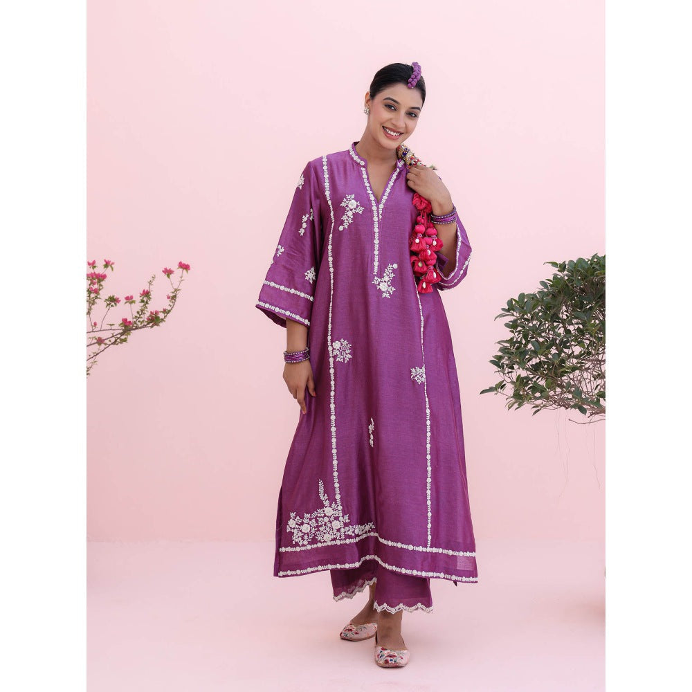 CHARU MAKKAR Purple Kurta with Palazzo and Dupatta (Set of 3)