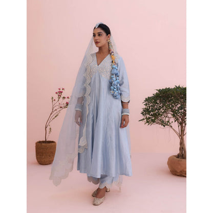 CHARU MAKKAR Maya Moon Blue Anarkali with Pant and Dupatta (Set of 3)