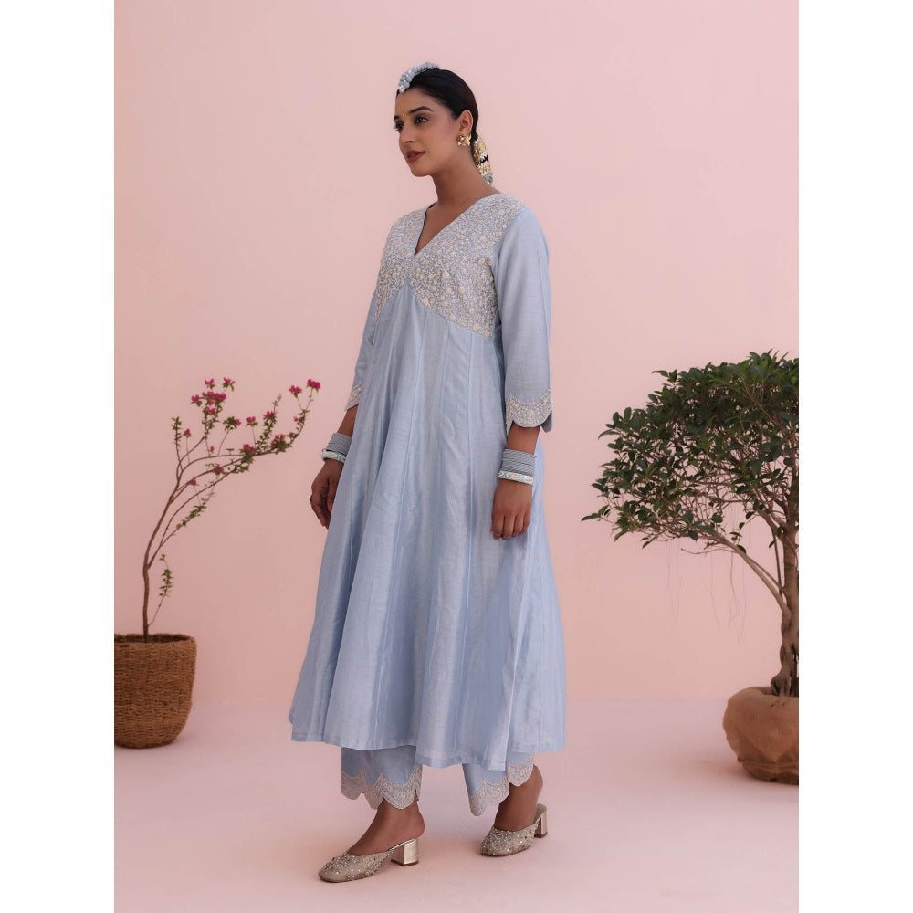 CHARU MAKKAR Maya Moon Blue Anarkali with Pant and Dupatta (Set of 3)