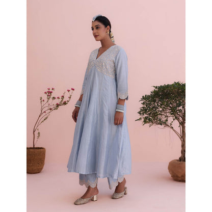CHARU MAKKAR Maya Moon Blue Anarkali with Pant and Dupatta (Set of 3)