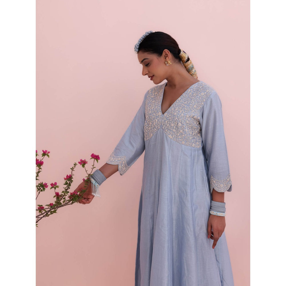 CHARU MAKKAR Maya Moon Blue Anarkali with Pant and Dupatta (Set of 3)