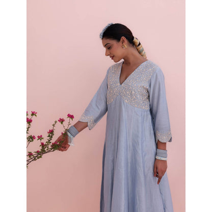 CHARU MAKKAR Maya Moon Blue Anarkali with Pant and Dupatta (Set of 3)