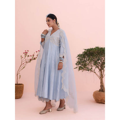 CHARU MAKKAR Maya Moon Blue Anarkali with Pant and Dupatta (Set of 3)