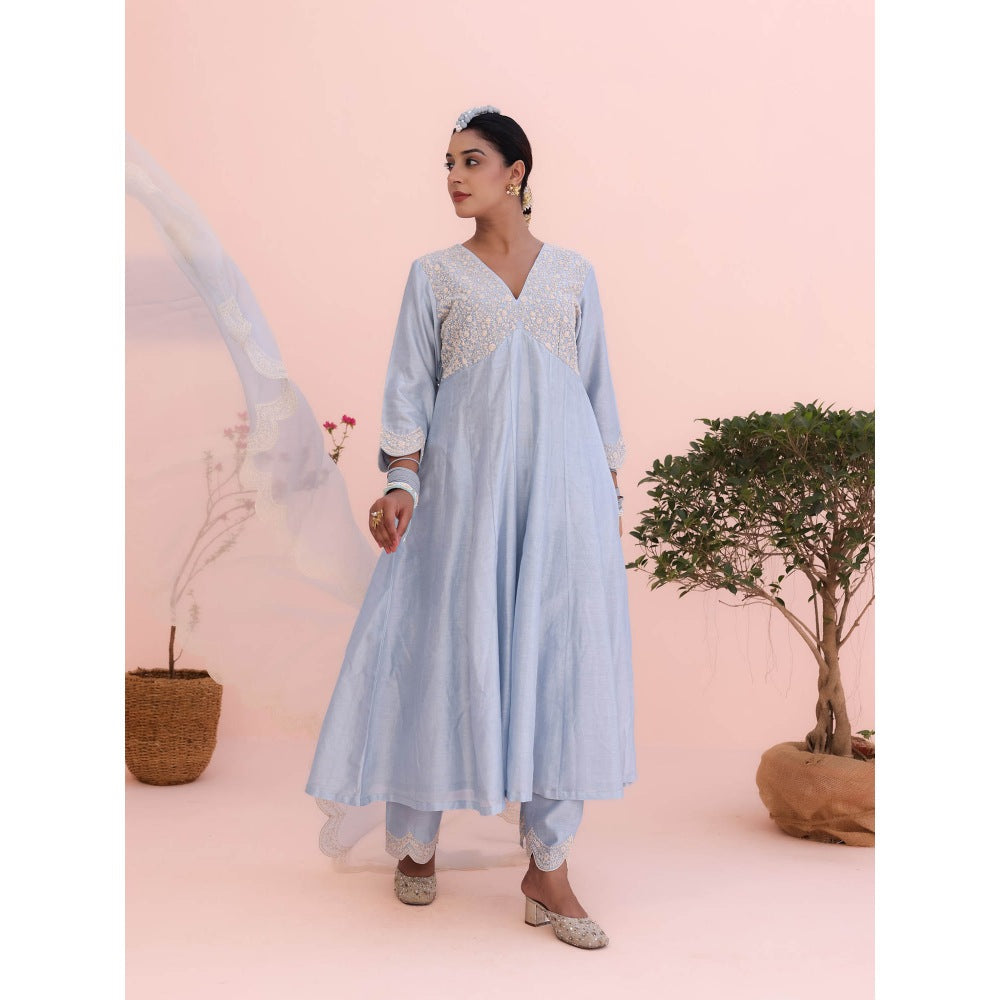 CHARU MAKKAR Maya Moon Blue Anarkali with Pant and Dupatta (Set of 3)