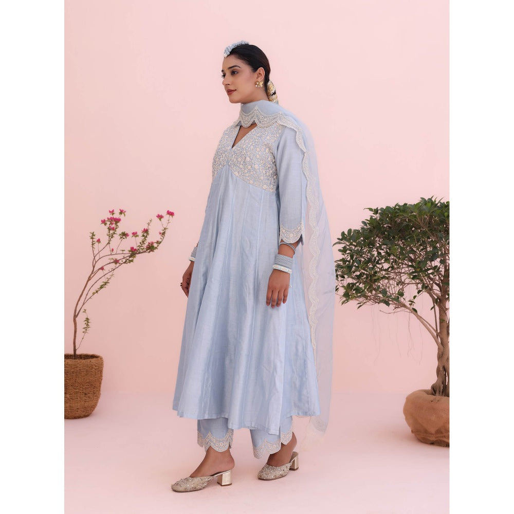 CHARU MAKKAR Maya Moon Blue Anarkali with Pant and Dupatta (Set of 3)