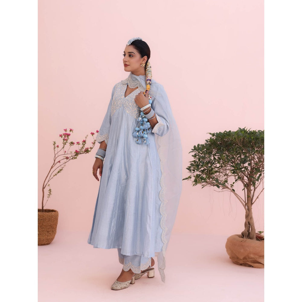 CHARU MAKKAR Maya Moon Blue Anarkali with Pant and Dupatta (Set of 3)