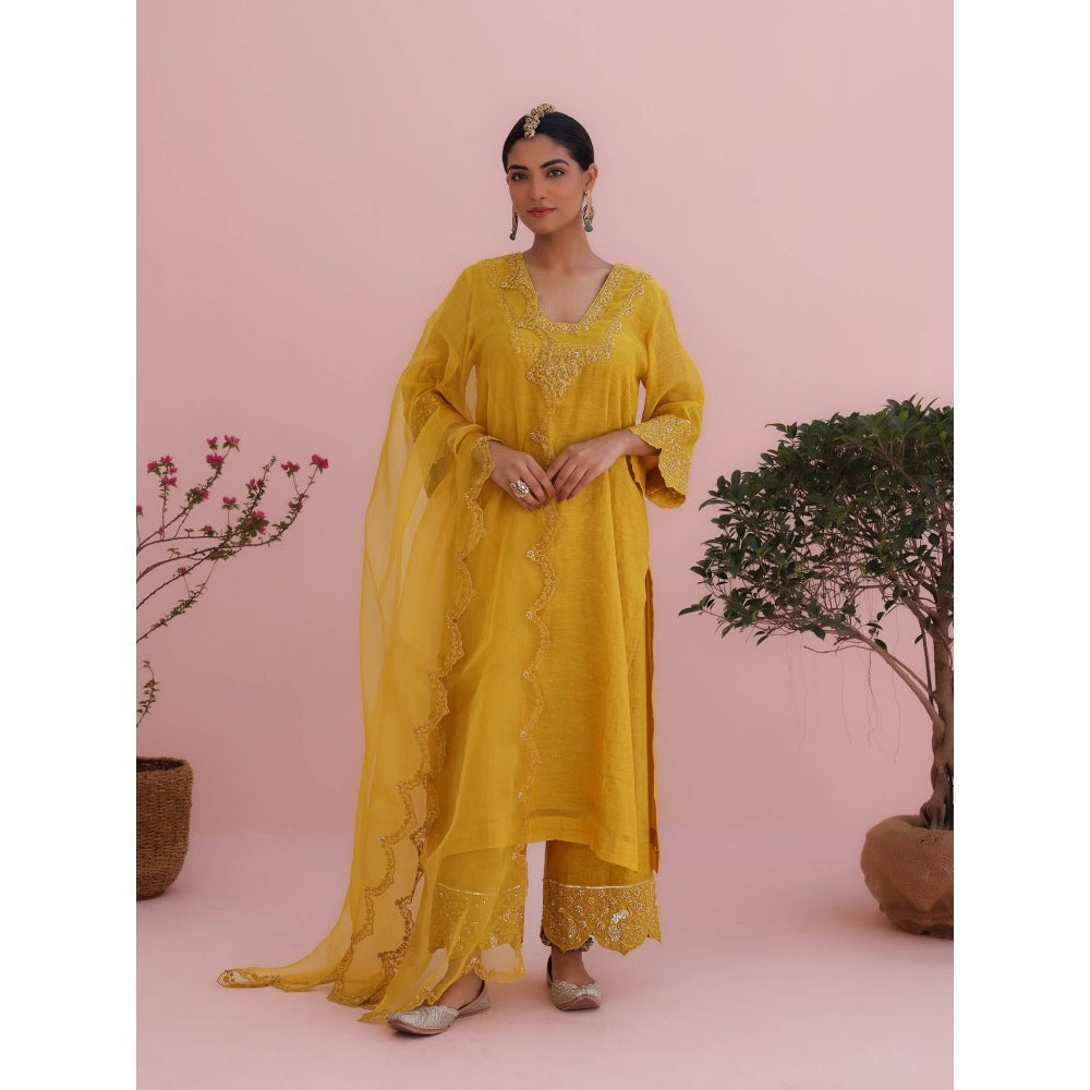 CHARU MAKKAR Myra Mustard Kurta with Palazzo and Dupatta (Set of 3)
