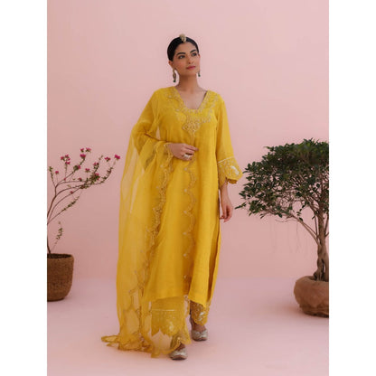CHARU MAKKAR Myra Mustard Kurta with Palazzo and Dupatta (Set of 3)